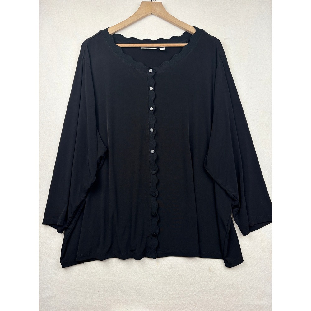 Susan Graver Cardigan Womens 5X Scalloped Trim Button Front Plus Size
